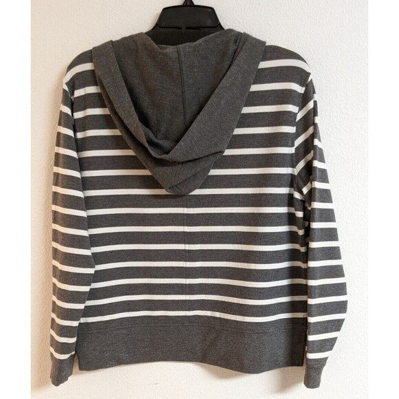 Cabi Women's Windward Striped Hooded Sweatshirt Top Gray/White # 5324 Size Small - Picture 6 of 9